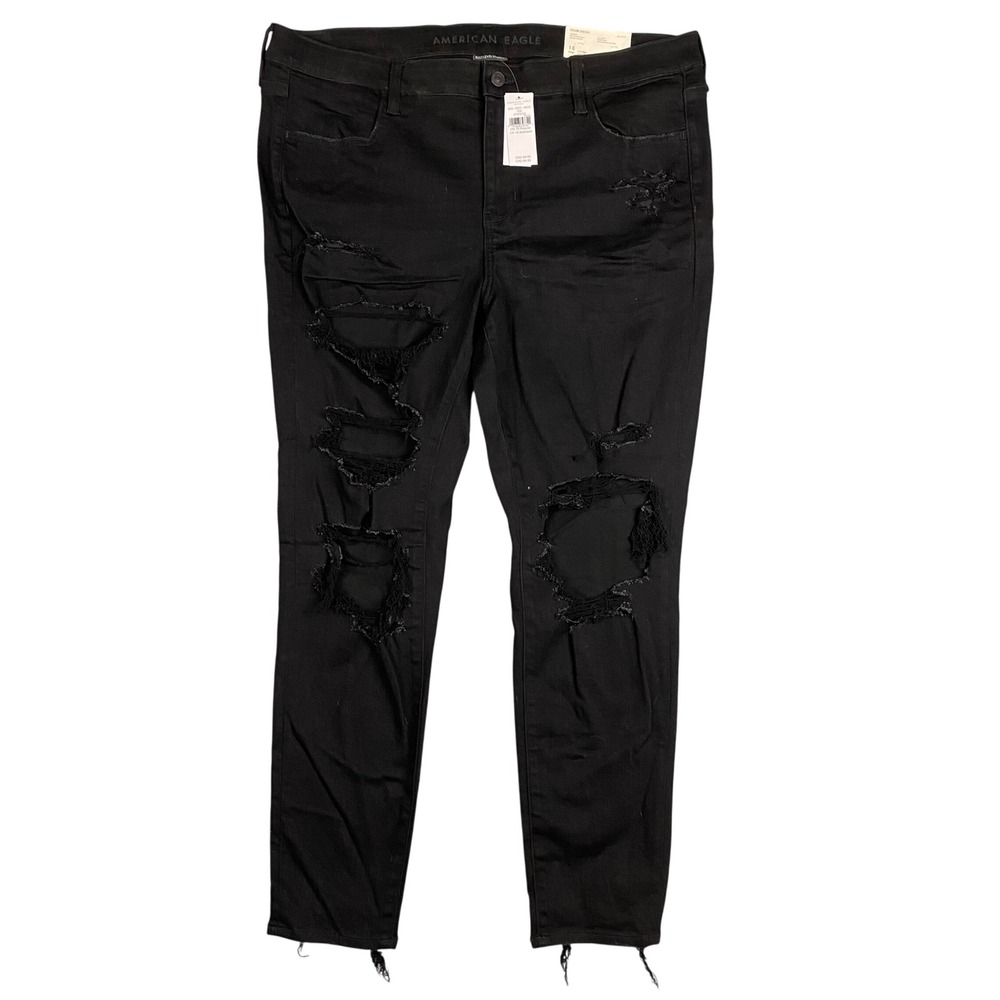 American‎ Eagle Dream Stretch Distressed Destroyed Black Jegging Womens 18 NEW